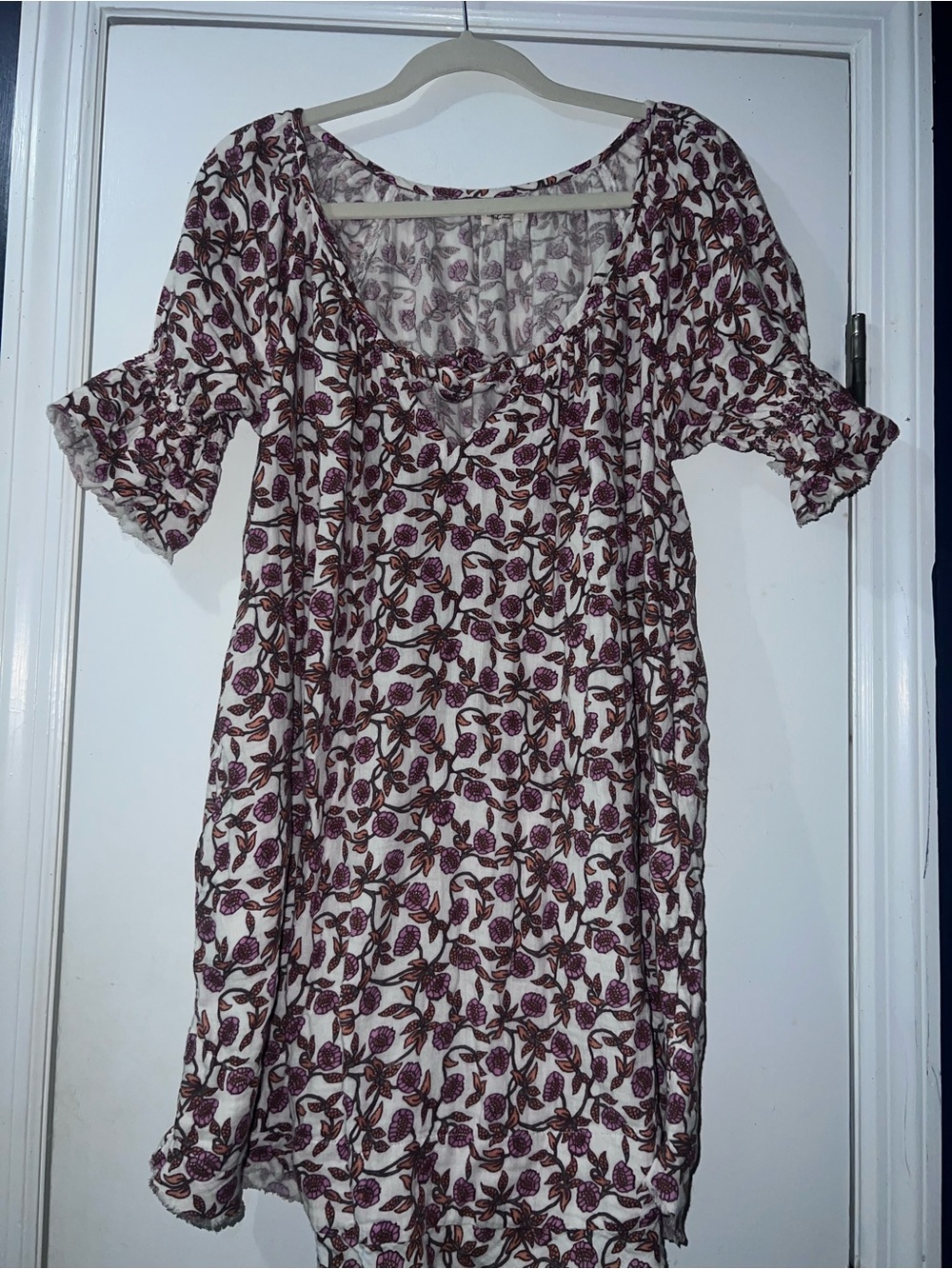 NATURAL LIFE Cream Midi Dress with Burgundy Floral Print
